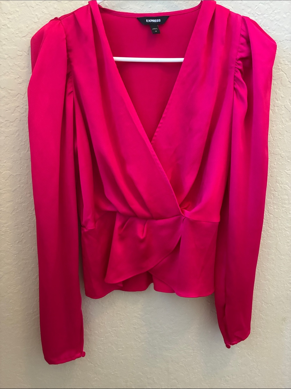 Express Fuchsia Surplice Long-Sleeve Blouse